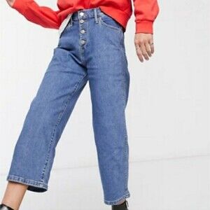 Levi’s Mile High Wide Leg Crop Blue Denim Jeans size 32 Button Boho retro loose